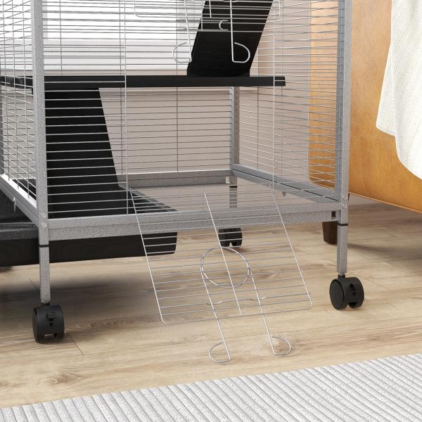 Gaiola para Roedores 52x52x113,5 cm Gaiola para Furões com Rodas 2 Portas 3 Rampas Rede Suspensa e Bandeja Removível Branco