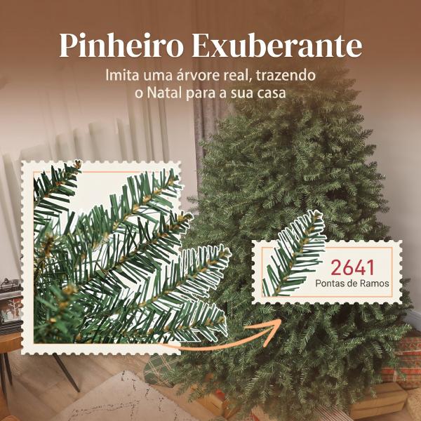 Árvore de Natal Artificial 210 cm com 2641 Ramos e Base Metálica Dobrável, Realista e Frondosa, Verde