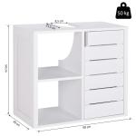 Móvel para Lavatório Pousar Suspenso com 2 Prateleiras Abertas e Armário com Prateleira Ajustável 60x30x54 cm Branco