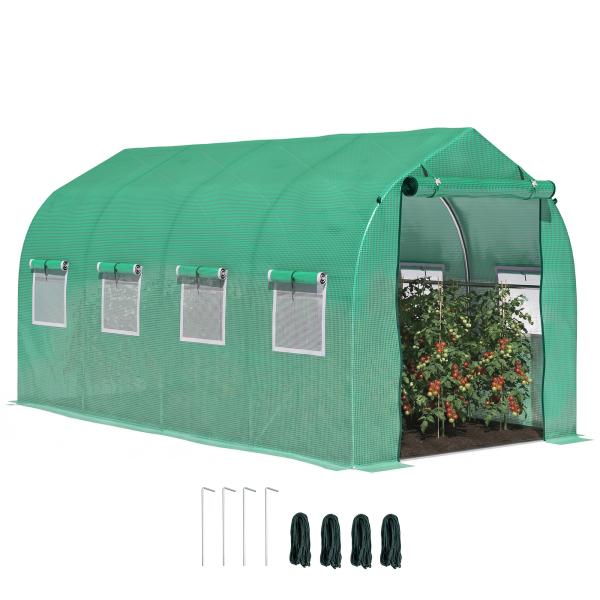 Estufa tipo Túnel 4x2x2 m Estufa de Exterior com 8 Janelas de Malha e Porta Estufa de Cultivos para Pátio Jardim Verde