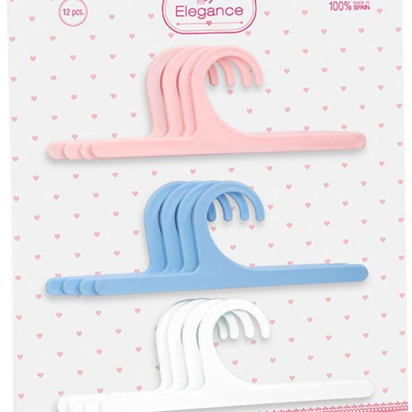 Conjunto de 12 Cabides - Rosa, Azul, Branco - ARIAS