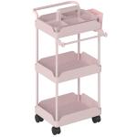 Carrinho Auxiliar com Rodas de 3 Níveis com Cestos Extraíveis Suporte para Toalhas e Estrutura de Metal 42x42,5x76 cm Rosa