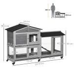 Casota para Coelhos Exterior 157,4x53x99,5 cm Gaiola Grande com Rodas, Telhado Asfáltico, Tabuleiros Removíveis e Rampa Cinzento