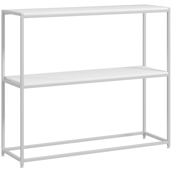 Mesa Consola de Entrada Mesa de Entrada com Estante Aberto e Estrutura de Aço Anti - tombo para Sala 100x30x87 cm Branco