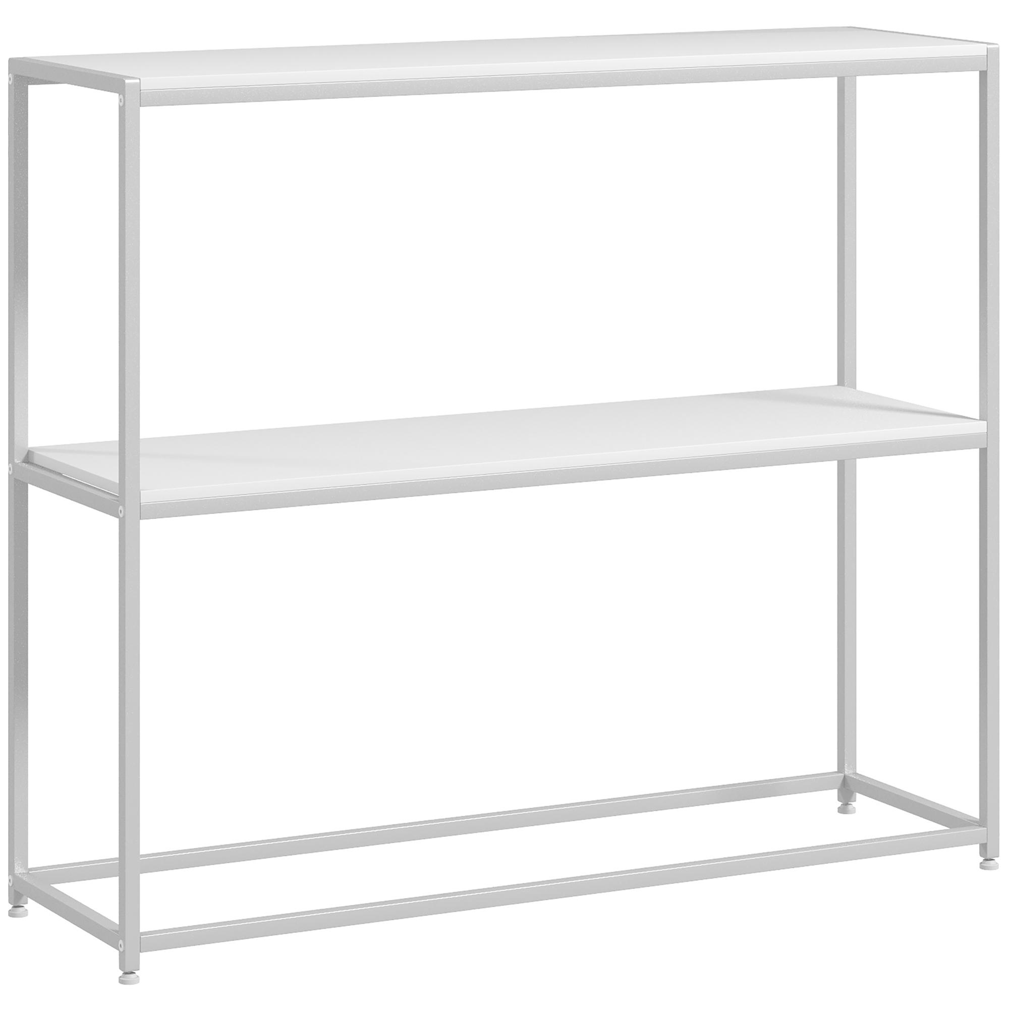 Mesa Consola de Entrada Mesa de Entrada com Estante Aberto e Estrutura de Aço Anti - tombo para Sala 100x30x87 cm Branco