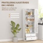 Armário de Cozinha Alto Móvel Auxiliar de Cozinha com 4 Portas de Vidro 2 Gavetas Prateleiras Ajustáveis 59x30x170 cm, Branco