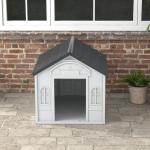 Casa para Cães 84,2x98,2x82 cm Casa para Cães com Janelas e Teto com Imitação de Telhas Casota para Cães Cinza