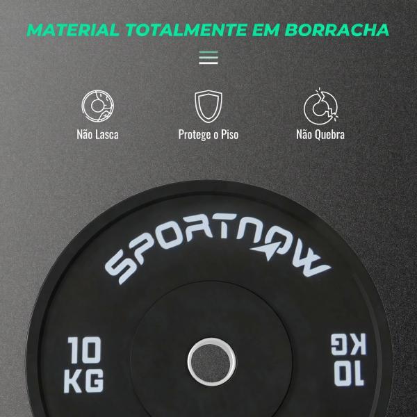 Anilhas Olímpicas 2x10 kg com Orifício Ø50 mm em Borracha para Barras e Halteres, Preto