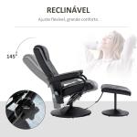 Poltrona de Massagem Elétrica com Banco para Apoiar os Pés Poltrona Relax Giratório Reclinável em até 145° com Controle Remoto e 10 Zonas de Massagem Estofado em PU 77x84x95cm Preto