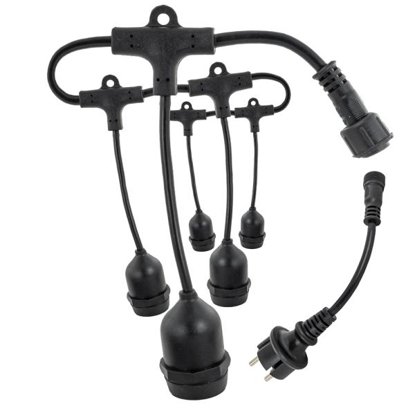 Cabo Eléctrico de Arraial (2x 1,5mm) IP65 220V c/ Suportes Lampadas E27 - 15 mts