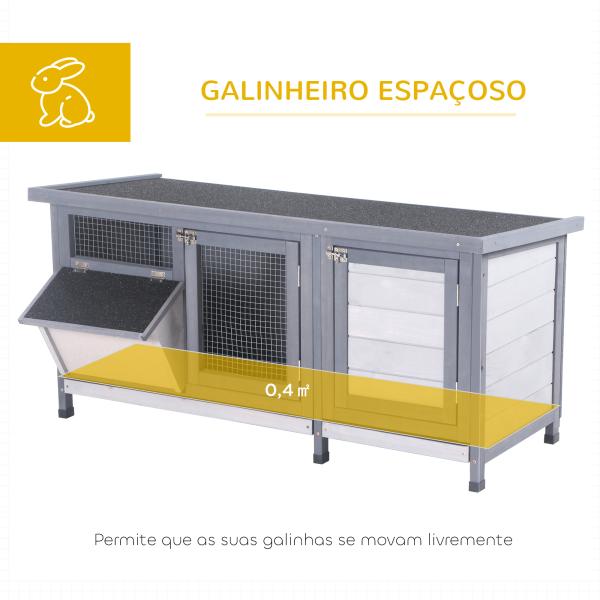 Coelheira de Madeira Gaiola para Coelhos com Telhado Asfáltico Rebatível Portas com Fecho Bandejas Removíveis 112x50x54 cm Cinzento
