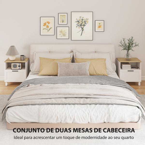 Conjunto de 2 Mesas de Cabeceira Modernas com Gaveta Compartimento Aberto Pés de Madeira 45x38x50 cm Branco