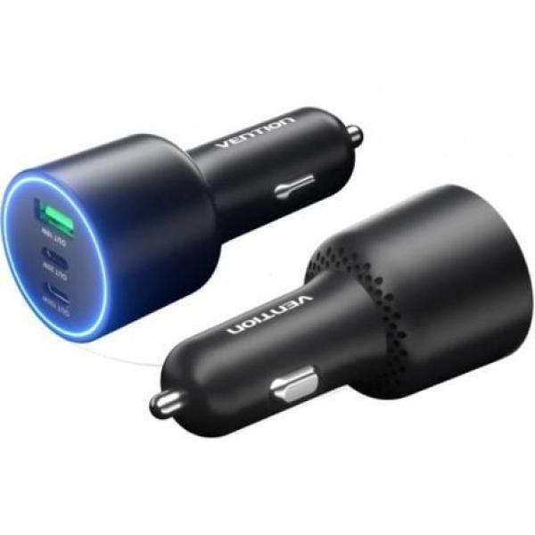 Vention FFQB0 — Carregador isqueiro 100W (2x USB - C, 1x USB)