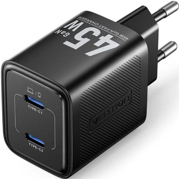 Vention FEFB0 - EU — Carregador 45W GaN (2x USB - C - preto)