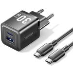 Vention TZ - FEQB0 - EU - 01 — Carregador 30W GaN (1x USB e 1x USB - C) + cabo 1m (preto)