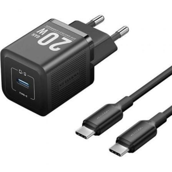 Vention TZ - FEPB0 - EU - 01 — Kit carregador GaN 20W com cabo (1m - preto)
