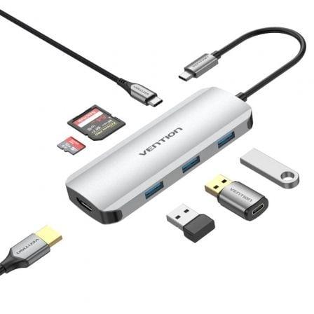 Vention TOJHB — Hub USB - C (1x HDMI 4K, 3x USB, 1x USB - C, 1x leitor de cartões)