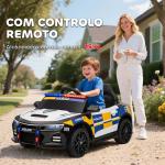 Carro Elétrico Infantil Modelo Policial 12V com Comando a Distância 2,4 Luzes Sirene Música USB e Suspensão 96x60x45 cm Multicor