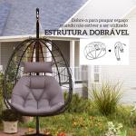 Cadeira Suspensa com Suporte Baloiço Jardim com Cesto Dobrável Almofada e Apoio de Cabeça 98x95x198 cm Cinzento
