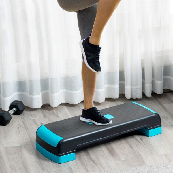 Plataforma Step Fitness com Altura Ajustável de 10/15/20 cm Plataforma de Exercício 78x28x20 cm Azul e Preto