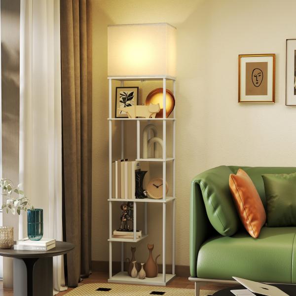 Candeeiro de Pé com Prateleiras Brilho e Temperaturas de Cor Ajustáveis 3000K - 6500K e Temporizador 40x29x171 cm Branco