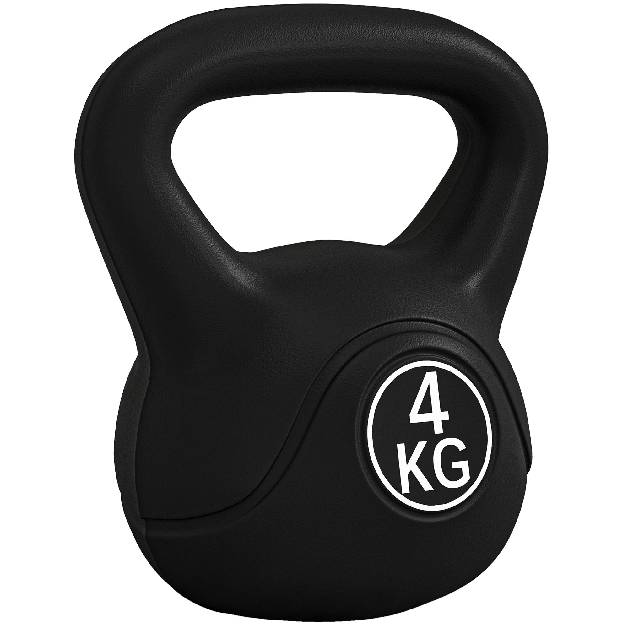 Peso Russo de 4 kg Kettlebell Fitness Preenchido de Areia com Punho Largo Antiderrapante 18x12x20 cm Preto