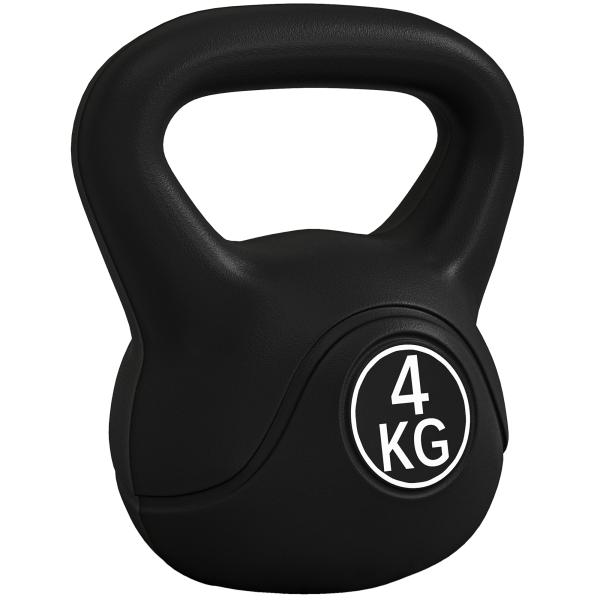 Peso Russo de 4 kg Kettlebell Fitness Preenchido de Areia com Punho Largo Antiderrapante 18x12x20 cm Preto