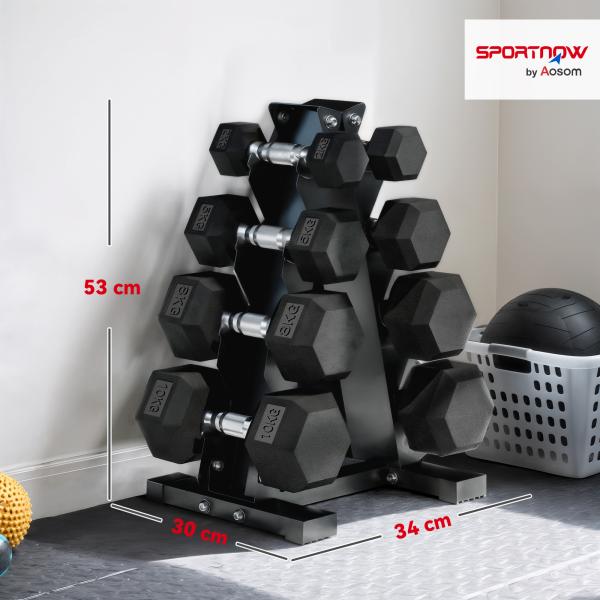 Conjunto de Halteres 2x2kg 2x5kg 2x8kg 2x10kg com Suporte de Armazenamento para Exercício Treino Preto