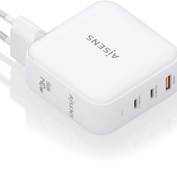 Carregador GaN 140W 2x USB - C PD3.1 QC4.0 1x USB - A QC3.0 (Branco) - AISENS