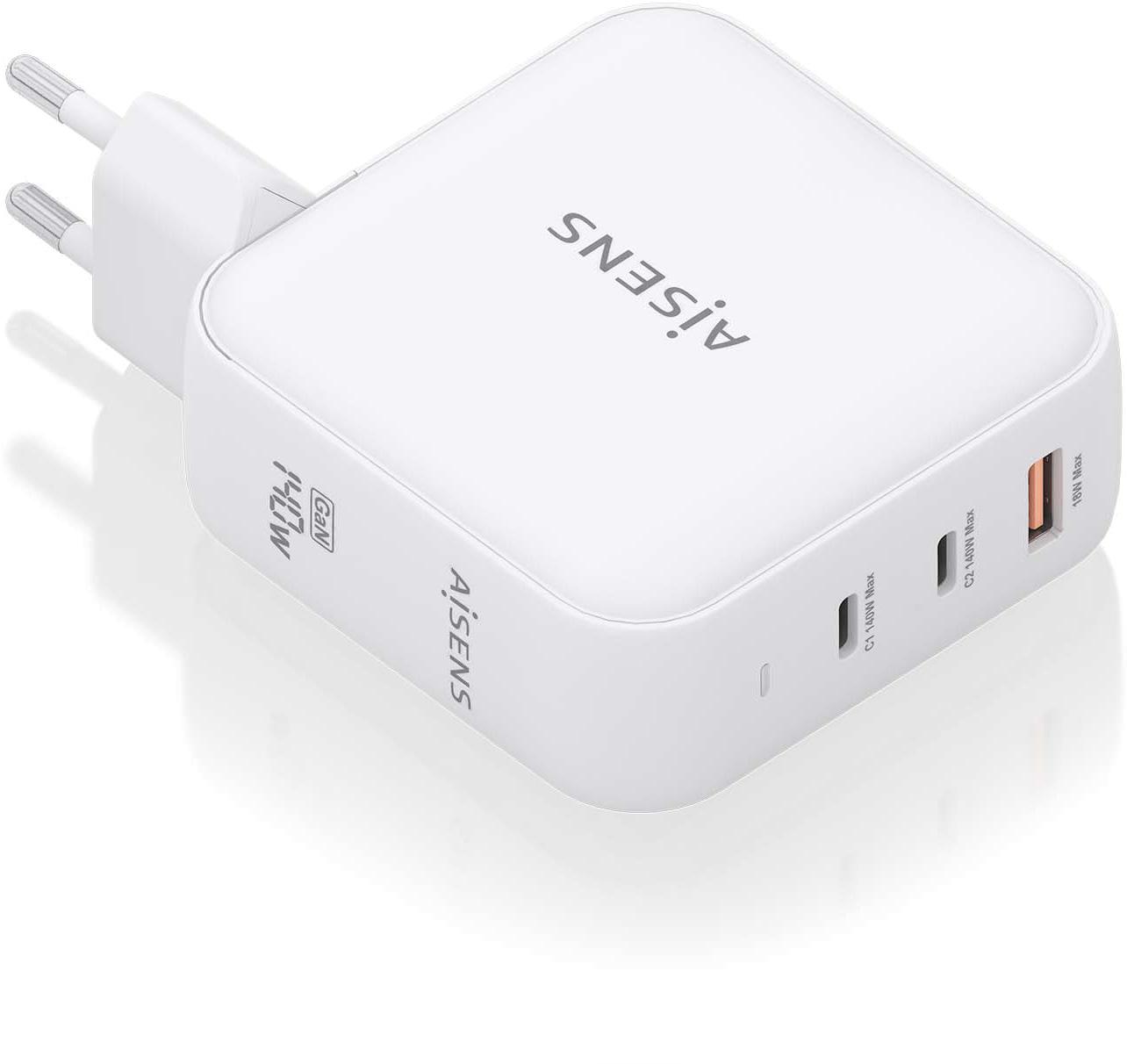 Carregador GaN 140W 2x USB - C PD3.1 QC4.0 1x USB - A QC3.0 (Branco) - AISENS