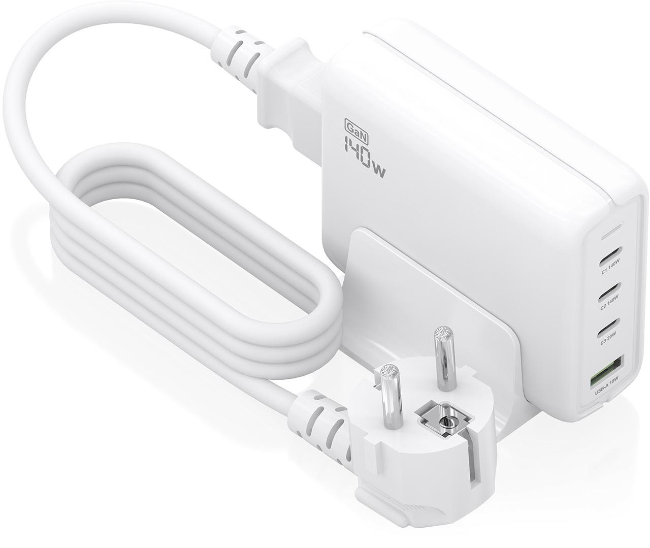 Carregador de Mesa GaN 140W 3x USB - C PD3.1 QC4.0 QC5.0 1xUSB - A QC3.0 (Branco) - AISENS