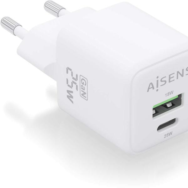 Carregador GaN 25W 1xUSB - C 1xUSB - A (Branco) - AISENS