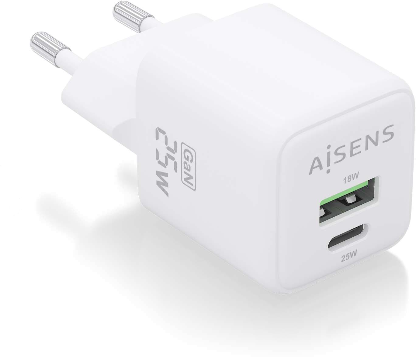 Carregador GaN 25W 1xUSB - C 1xUSB - A (Branco) - AISENS