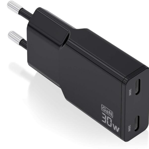 Carregador GaN 30W PD3.0 2x USB - C (Preto) - AISENS