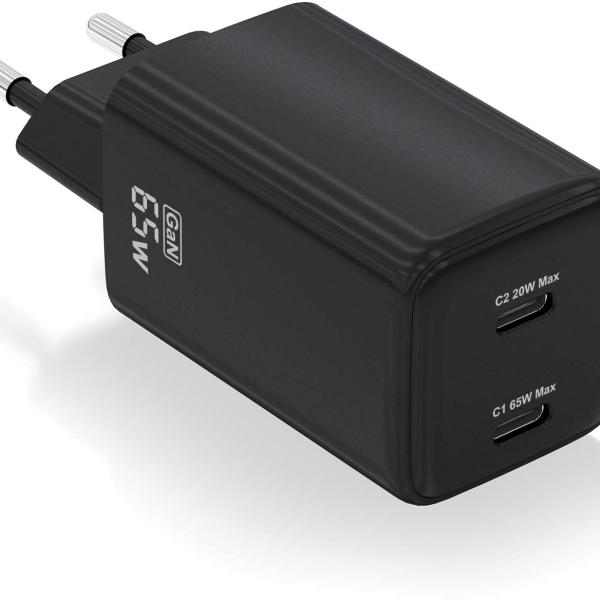 Carregador GaN 65W 2x USB - C (Preto) - AISENS