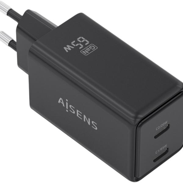 Carregador GaN 65W 2x USB - C PD3.0 QC4.0 (Preto) - AISENS