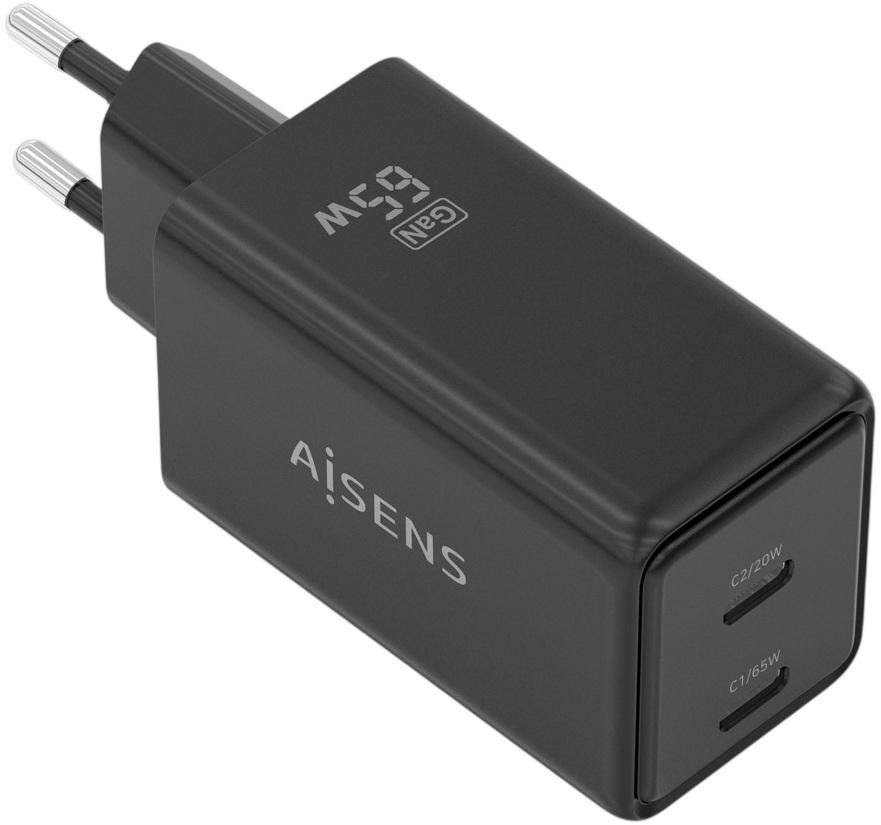 Carregador GaN 65W 2x USB - C PD3.0 QC4.0 (Preto) - AISENS