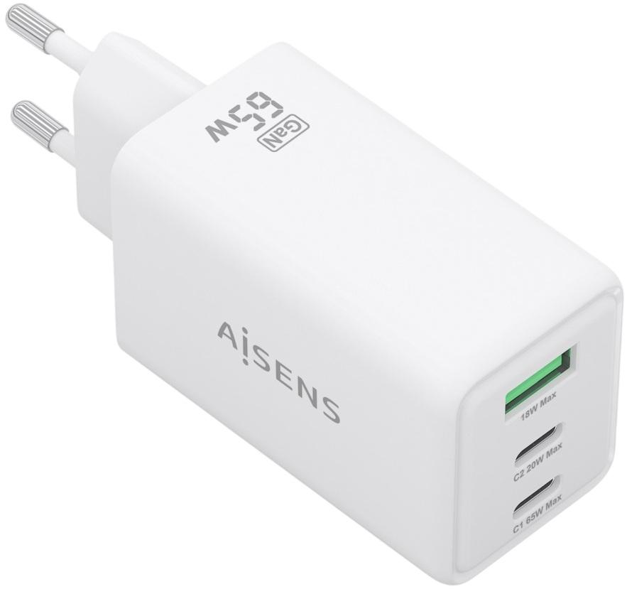 Carregador GaN 65W 2x USB - C PD3.0 QC 4.0 + 1x USB - A QC 3.0 (Branco) - AISENS