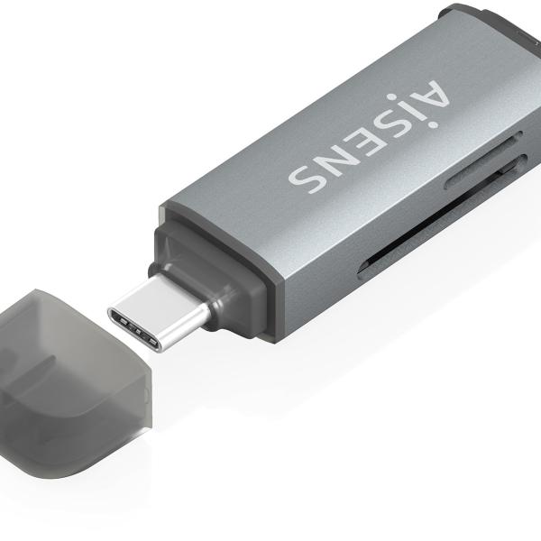 Leitor de Cartões USB - C SD/Micro SD/MMC/RS - MMC/Micro MMC (Cinza) - AISENS