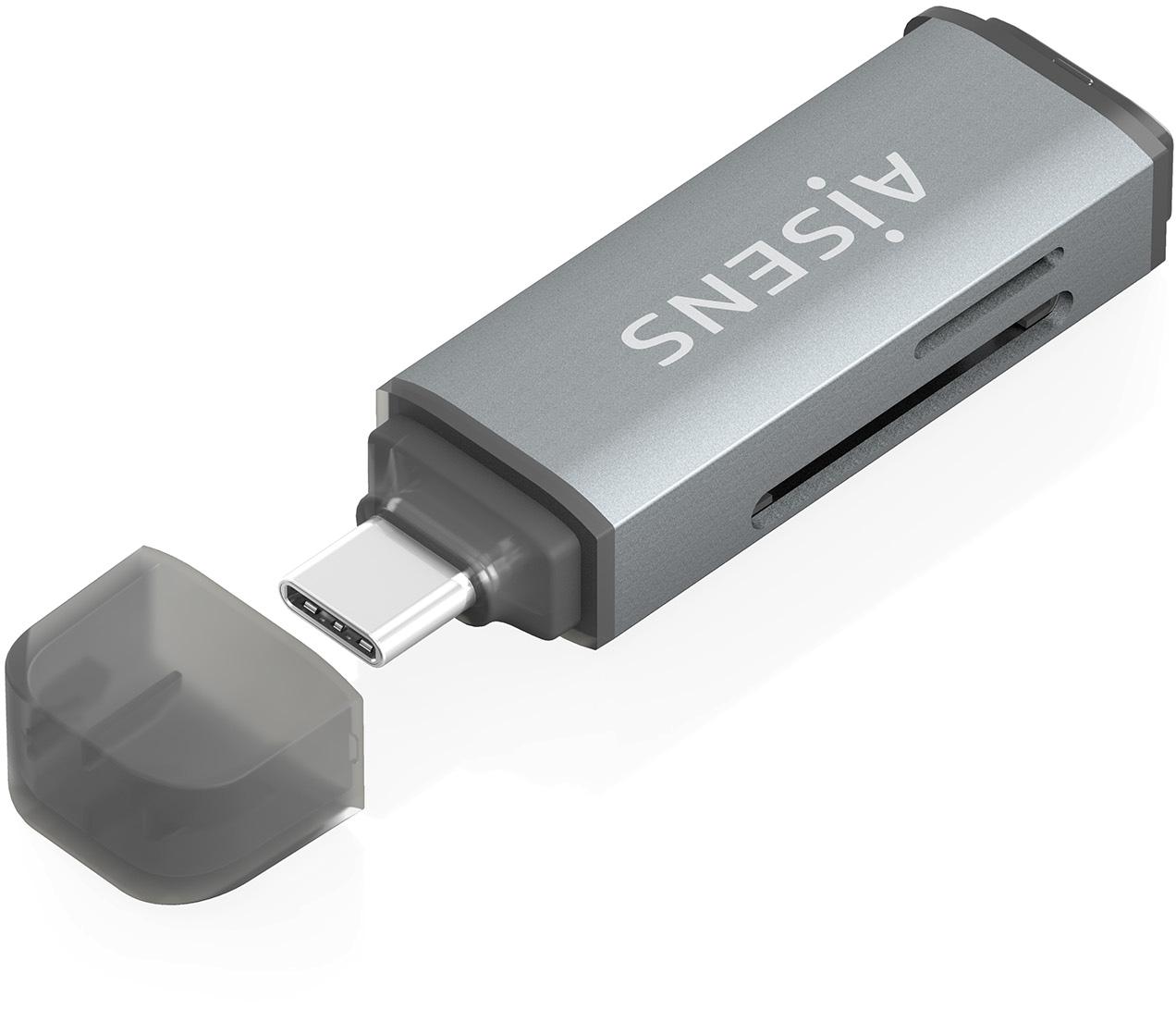 Leitor de Cartões USB - C SD/Micro SD/MMC/RS - MMC/Micro MMC (Cinza) - AISENS