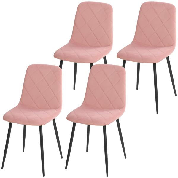 Conjunto de 4 Cadeiras de Jantar em Veludo com Pernas de Aço para Sala 45x54x87 cm Rosa