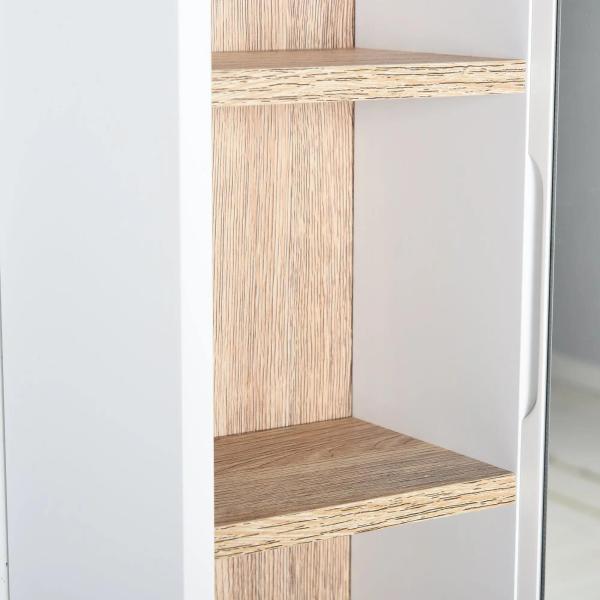 Armário de Espelho com Espaço Interno com Prateleiras Ajustáveis ​​Armário de Banheiro com Prateleiras Abertas 60x14,5x49,4 cm Branco e Carvalho