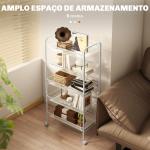 Carrinho Auxiliar com Rodas de 5 Níveis com Cestos de Malha Removíveis e Estrutura de Aço 45x26,5x106 cm Branco