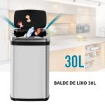 Balde de Lixo Inteligente de Aço Inoxidável 30L com Sensor Infravermelho de Abertura Automática 33x25x58 cm Prata e Preto