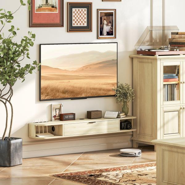 Móvel de TV Suspenso com Orifício para Cabos Estilo Moderno para Televisão 60 Polegadas 140x24x16 cm Madeira