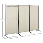 Biombo de 3 Paineis Separador de Ambientes Dobrável Biombo de Privacidade com 6 Pés de Metal 253x50x182 cm Bege
