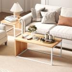 Conjunto de 2 Mesas de Centro com Pés de Metal Estilo Industrial 90x48x42 cm e 59x42x36 cm Branco e Madeira