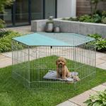 Parque para Animais de Estimação com 6 Painéis 59x60cm Dobrável Cerca para Animais de Estimação com Porta com Trava e Toldo Superior para Jardim Pátio Exterior Prata