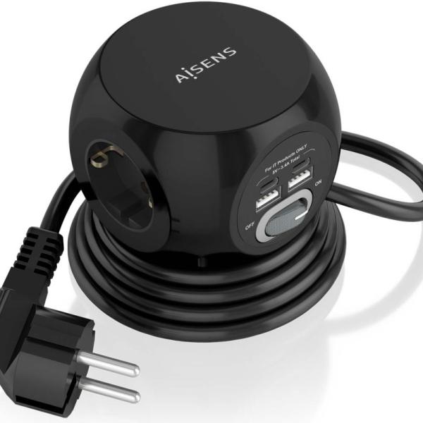 Extensão Tripla + 2x USB - C e 2x USB - A (1,4mts) - AISENS