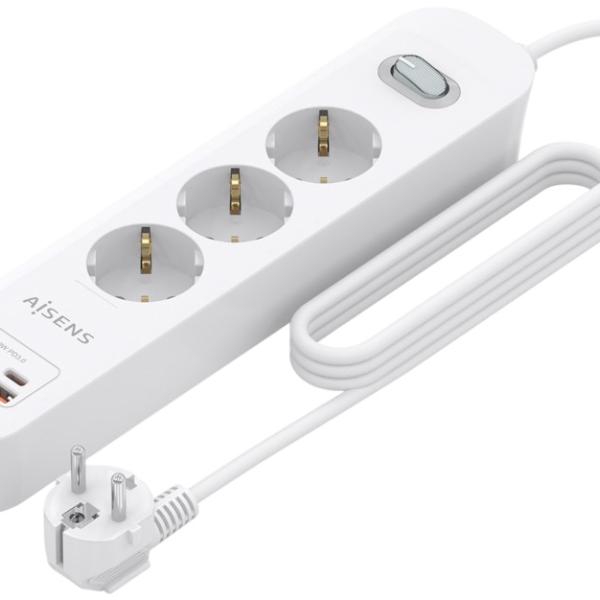 Extensão Tripla + Carregador PD3.0 20W / 2x USB - C e 2x USB - A (1,4mts) - AISENS